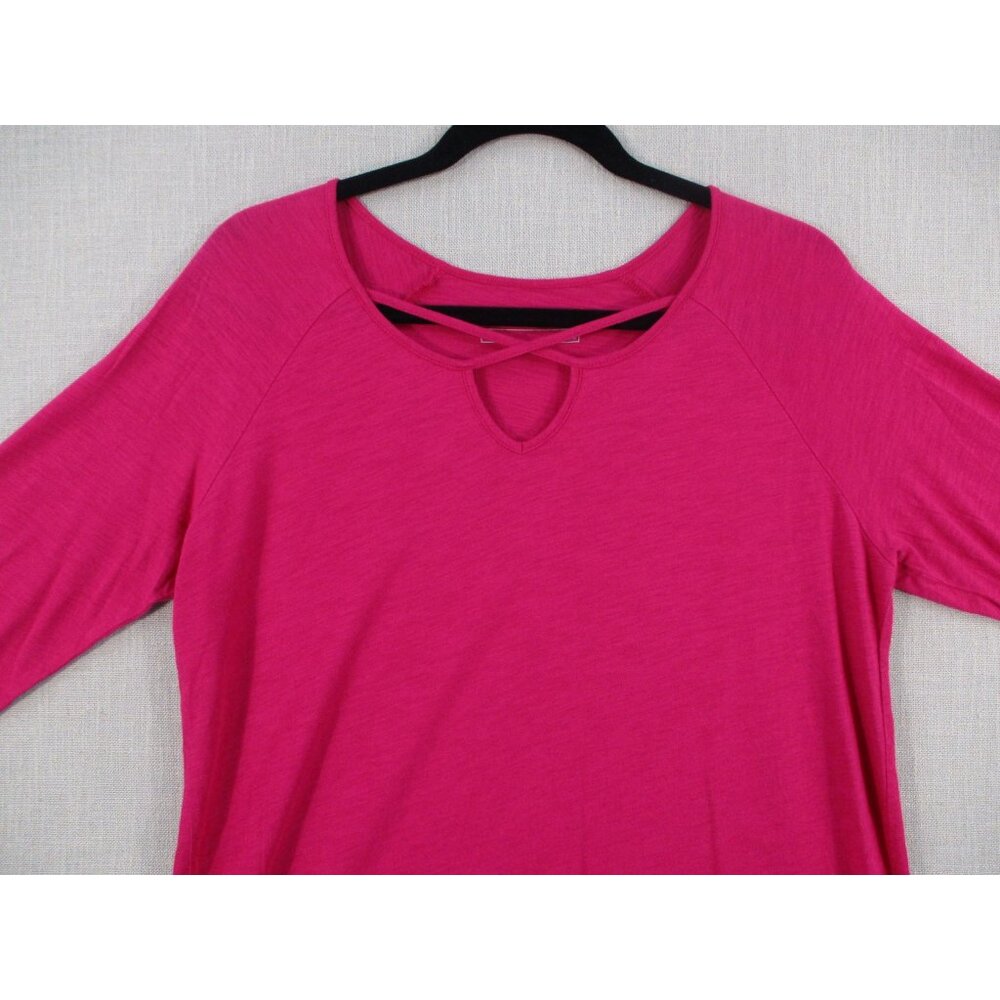 Eddie Bauer Pink‎ Womens 3/4 Sleeve Crisscross Neckline Top L Cotton Blend